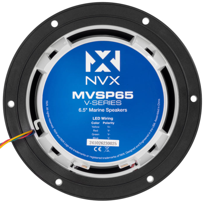 MVSP65 600W Peak (200W RMS) 6.5" V-Series 2-Way Marine Speakers with LED Lighting (Sport White and Black Grilles Included)