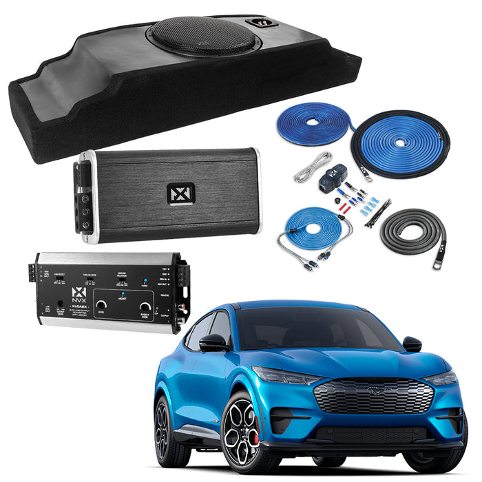 2021-up Ford Mustang Mach-E Bass Package - Includes 12" 400W RMS Subwoofer, Custom Enclosure, Monoblock Amplifier, Line Out Converter and Complete Wiring Kit (PBK-FRD-MME-G1)