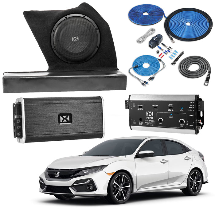 2017-2021 Honda Civic Sport Bass Package - Includes 10" 350W RMS Subwoofer, Custom Enclosure, Monoblock Amplifier, Line Out Converter and Complete Wiring Kit (PBK-HON-CVCHB-G10)