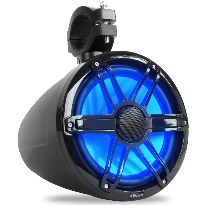 MVTSP8B 375W Peak (125W RMS) 8" V-Series 2-Way Marine Tower Speaker with LED Lighting and Swiveling Clamp (Sport Black) Sold Individually