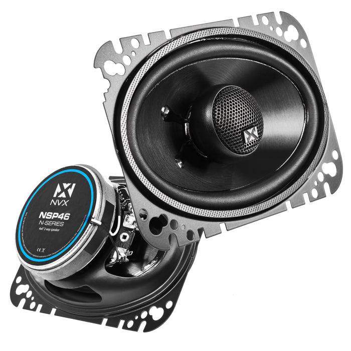 NSP46 300W Peak (100W RMS) 4x6" 2-Way N-Series Coaxial Car Speakers with 20mm Silk Dome Tweeters