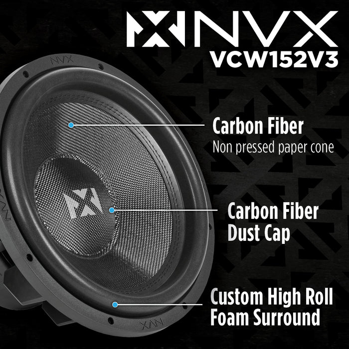 VCW154 Version 3 (VCW154v3) 3000W Peak (1500W RMS) 15" VC-Series v3 Dual 2-Ohm Subwoofer