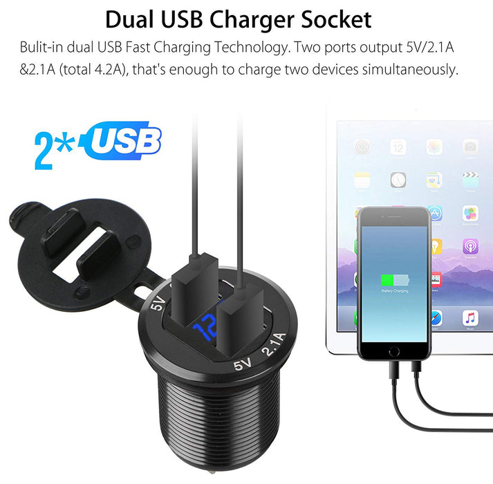 XQC302 Dual USB Quick Charge 3.0 Car Charger with LED Digital Voltmeter